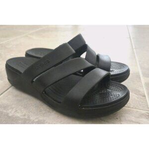 Crocs Black Platform Getaway Sandals Womens 11 Slides Comfort 3 Strap